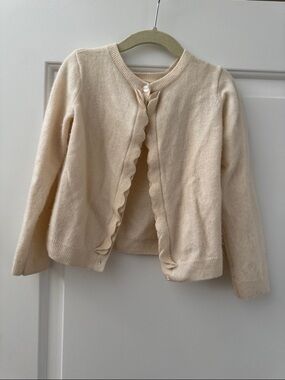 Jacadi Cream Scallop-Trim 100% Cashmere Cardigan